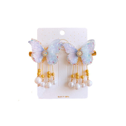 2Pcs Hanfu Flower Hair Clip Pearl Tassel Butterfly Hairpin Female/Children Party - Aimall