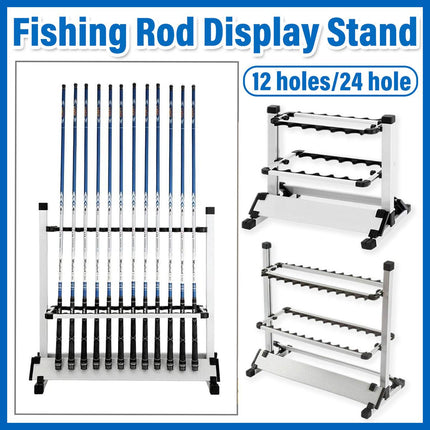 12/24 Hole Multi Functional Fishing Rod Holder Storage Rack Display Organizer