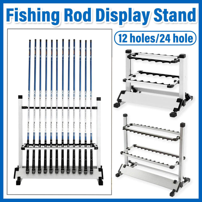12/24 Hole Multi Functional Fishing Rod Holder Storage Rack Display Organizer