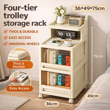 4 Tier Trolley Storage Rack with Removable Handle for Home Kitchen Bathroom Use