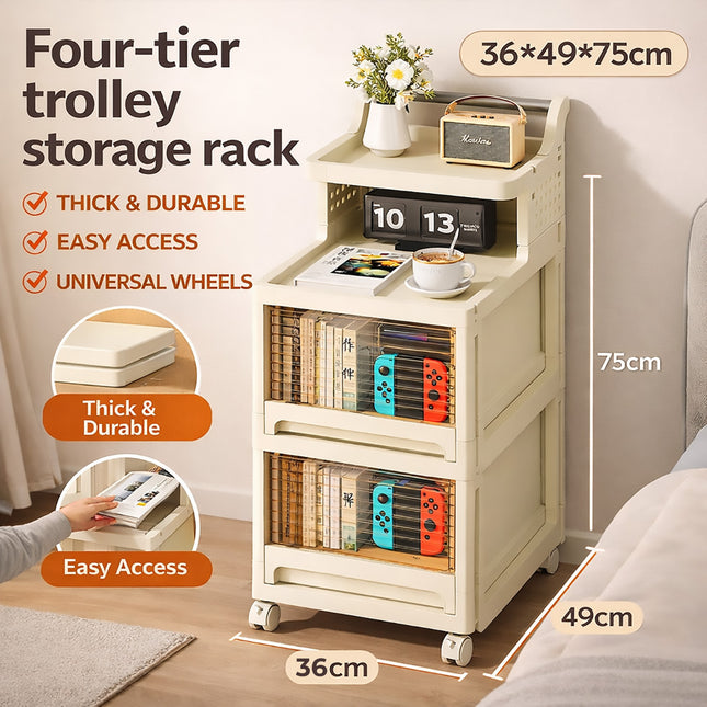 4 Tier Trolley Storage Rack with Removable Handle for Home Kitchen Bathroom Use