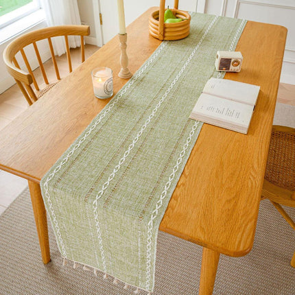 Solid Colour Woven Hollow Fringe Table Runner Home Dining Tablecloth Decoration