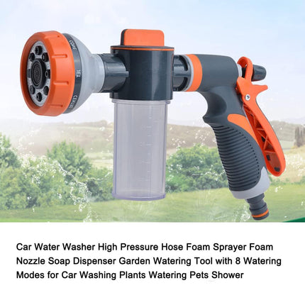 High Pressure Foam Spray Gun 8 Mode Garden Hose Nozzle Car Wash Cleaning Tool