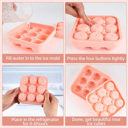 Rose Silicone Ice Ball Mould Box Ice Compartment Tray for Home Bar Drink Making