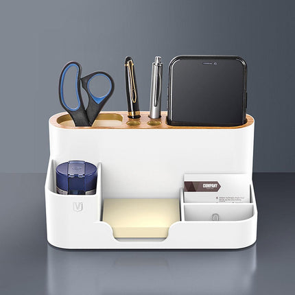 Office Organizer Pen Holder with Slots for Pens Phone Cards Remote Sticky Notes