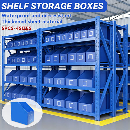 Slanted Storage Bin 5PCS Blue Corrugated PP 4 Sizes for Garage Warehouse Shelf