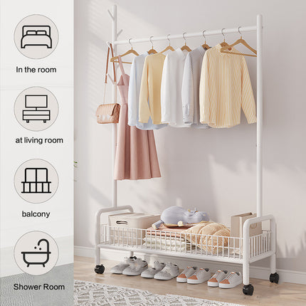 Mobile Clothes Rack with Wheels Sturdy Durable Space Saving for Home Bedroom Use