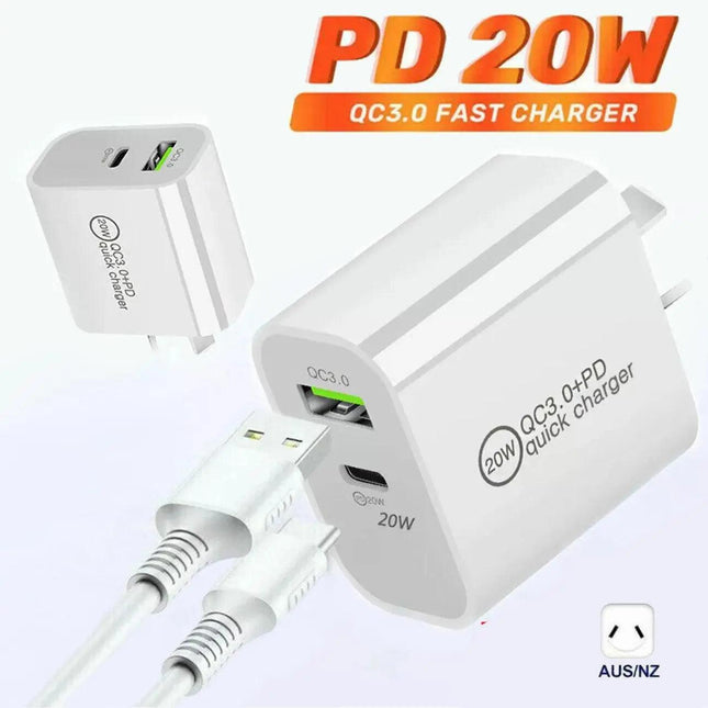 20W DUAL USB-C Type C Fast Wall Charger Adaptor QC3.0 For iPhone 12 11 Android - Aimall