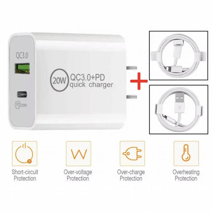 20W DUAL USB-C Type C Fast Wall Charger Adaptor QC3.0 For iPhone 12 11 Android - Aimall