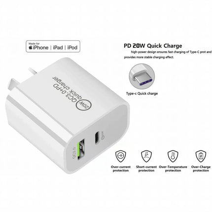 20W DUAL USB-C Type C Fast Wall Charger Adaptor QC3.0 For iPhone 12 11 Android - Aimall