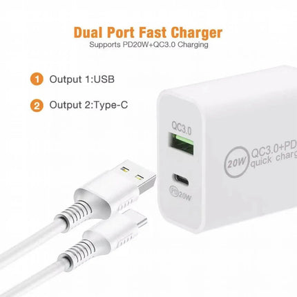 20W DUAL USB-C Type C Fast Wall Charger Adaptor QC3.0 For iPhone 12 11 Android - Aimall