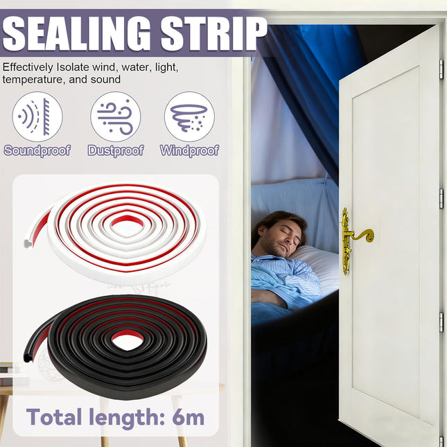 Door Window Seal Strip Self Adhesive 6M 2Colours Windproof Soundproof Dustproof