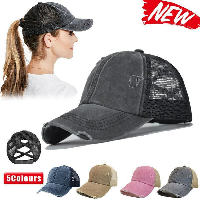 Unisex Women Ponytail Baseball Cap Messy Bun Baseball Snapback Hat Sun Sport Cap - Aimall