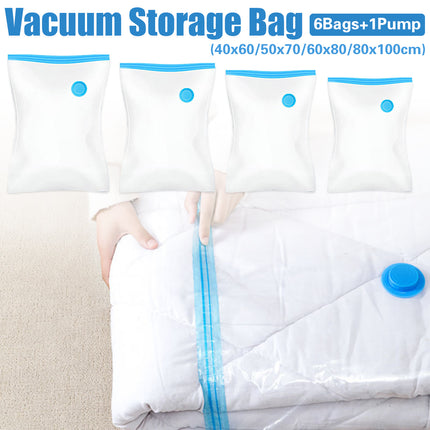 6PCS Vacuum Storage Bags Clear Space Saving for Clothes Bedding Travel Use