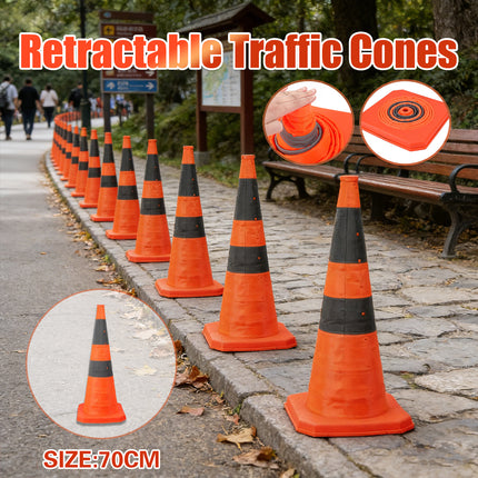 Retractable Warning Cone 70cm Reflective Hazard Cone For Barrier Caution Zone Use