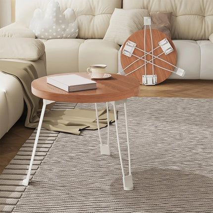 Folding Round Side Table with Carbon Steel Legs and Waterproof Top