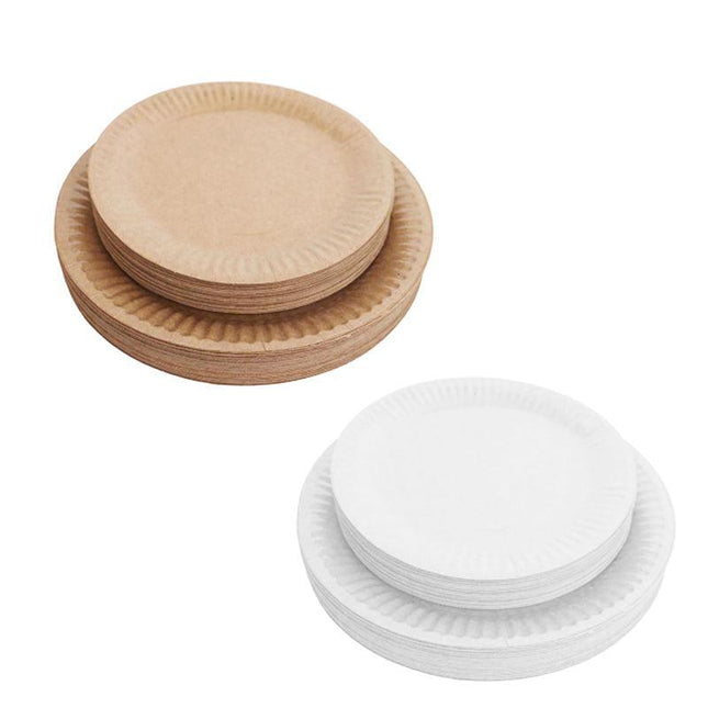 20CM Disposable Brown Paper Plates Dinner Dessert Party Plate Eco-Friendly Bulk - Aimall