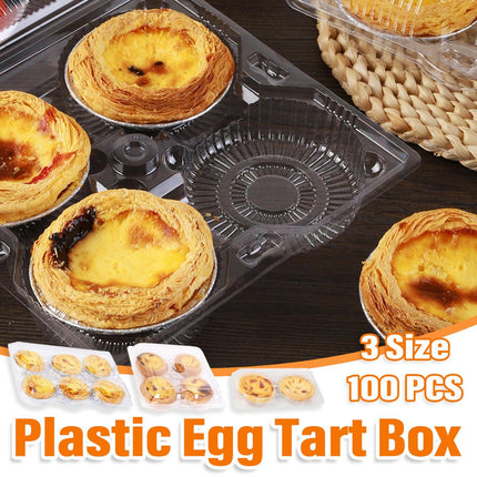 100PCS Transparent Plastic Egg Tart Box Disposable Bakery Packing Container