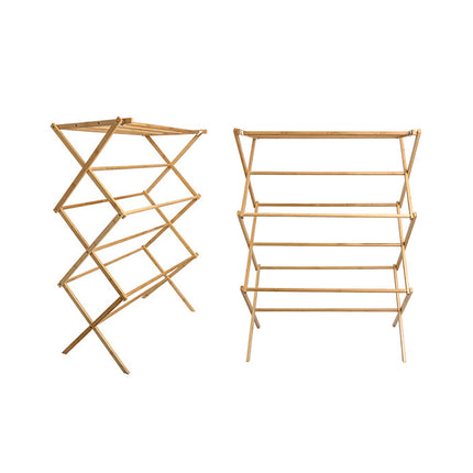 Bamboo Clothes Drying Rack Folding Floor Stand Indoor Vertical Laundry Hanger