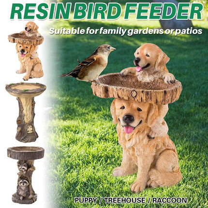 Outdoor Resin Bird Feeder Garden Ornament Tree Stump Bird Bath Decoration