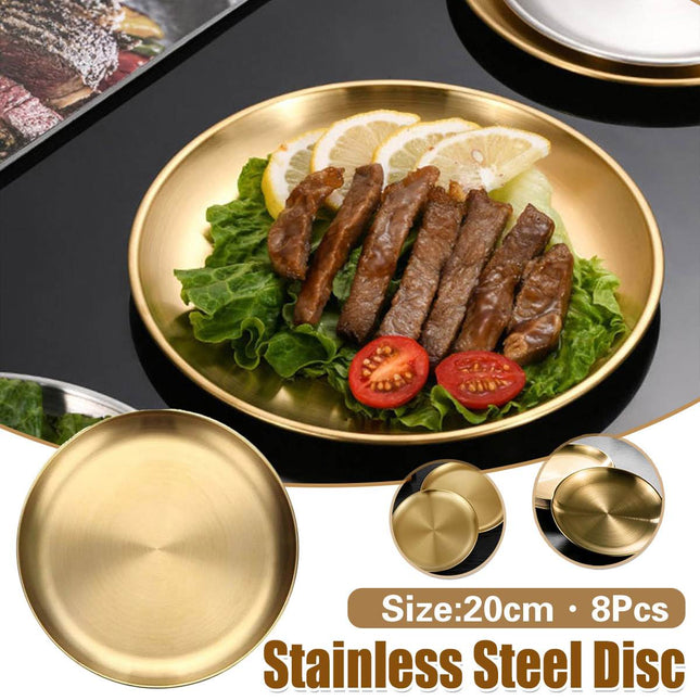 Stainless Steel Round Serving Plate Set 8 Pieces Gold 20cm Korean Dish Tray