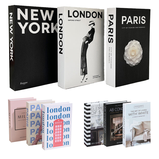3 PCS Modern Decorative Books Set Foldable Fake Books for Display City Theme