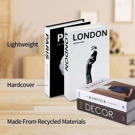 3 PCS Modern Decorative Books Set Foldable Fake Books for Display City Theme