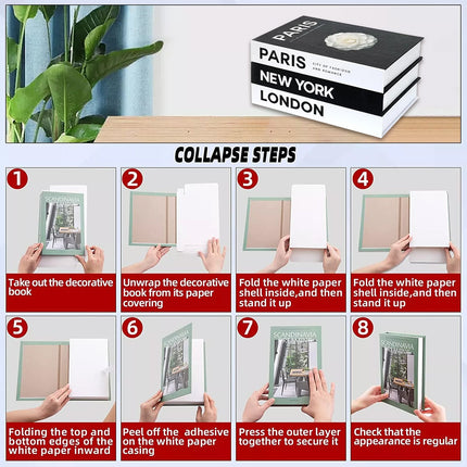 3 PCS Modern Decorative Books Set Foldable Fake Books for Display City Theme
