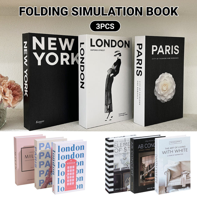 3 PCS Modern Decorative Books Set Foldable Fake Books for Display City Theme