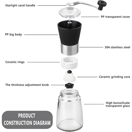 Small Manual Coffee Grinder Beans Nuts Adjustable Conical Ceramic Burr Spice