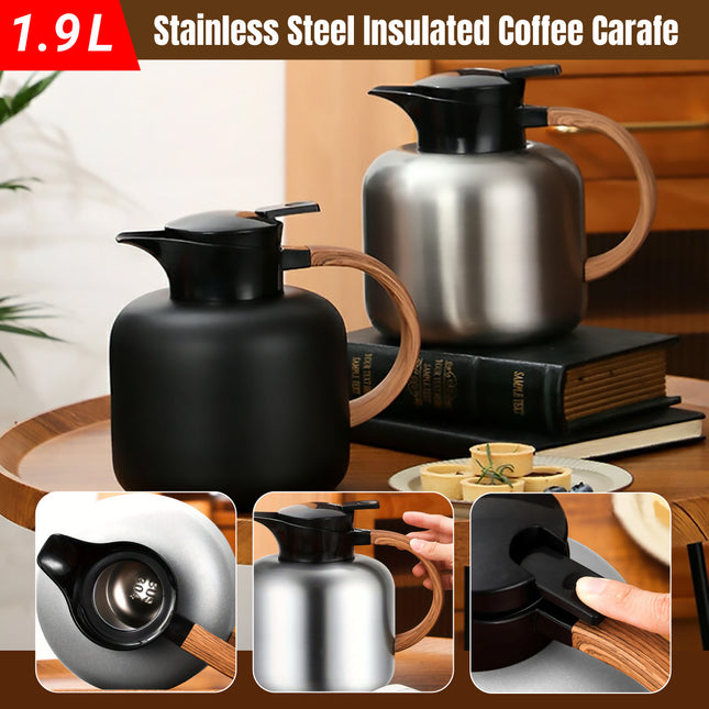 1.9L Stainless Steel Insulated Coffee Carafe Leak-Proof with Handle Home Use