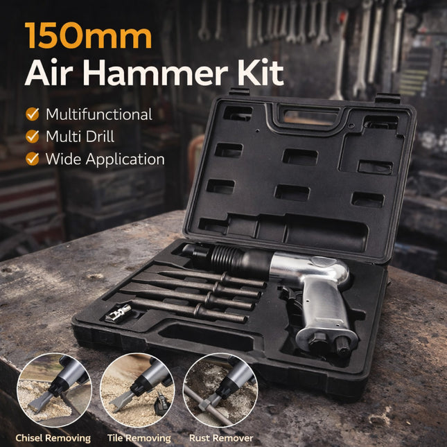 150mm Pneumatic Air Hammer Kit with 4 Chisels Heavy Duty Tool for Workshop Use