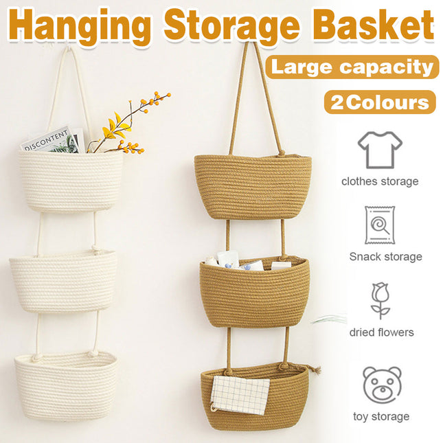 3 Layer Wall Mounted Storage Basket Hanging Organizer Rack for Household Items