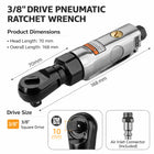 Air Ratchet Wrench 3/8 Drive Compact Pneumatic Tool Auto Repair Use