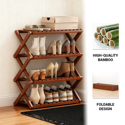 Bamboo Shoe Rack Multi-Layer Foldable Non Slip Space Saving Storage