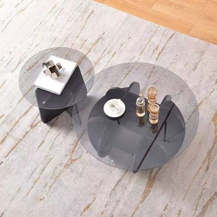 1/2pcs Modern Round Glass Coffee Table Home Side Table Living Room Furniture Set