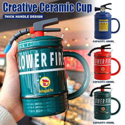 Creative Ceramic Mug Fire Extinguisher Shape Novelty Coffee Tea Cup Durable