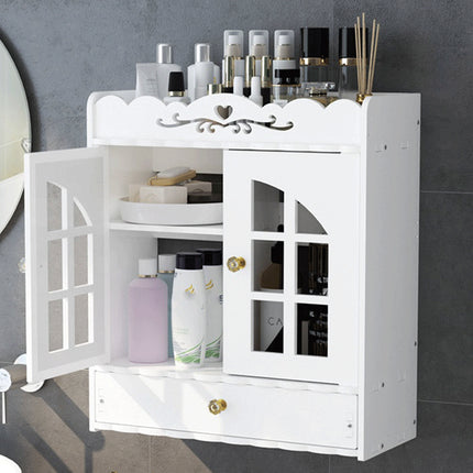 Bathroom Wall-Mounted Storage Cabinet with No-Drill Transparent Doors