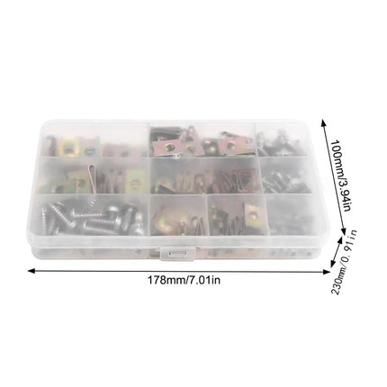 200PCS U-Shaped Nuts and Self-Tapping Screws Kit 4 Sizes Car Fastener Durable