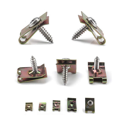 200PCS U-Shaped Nuts and Self-Tapping Screws Kit 4 Sizes Car Fastener Durable