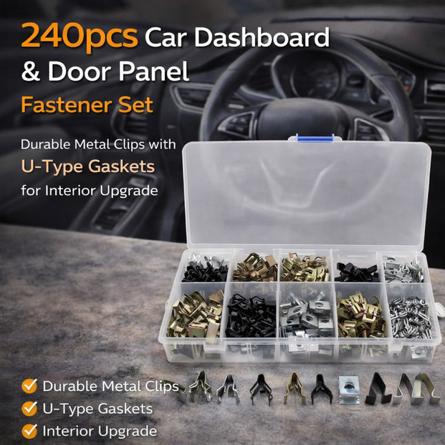 240PCS Car Dashboard and Door Panel Fastener Set Auto Trim Clips U-Shaped