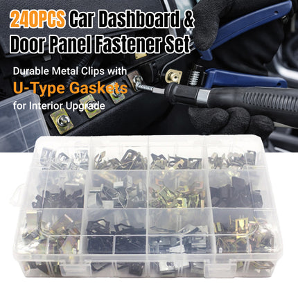 240PCS Car Dashboard and Door Panel Fastener Set Auto Trim Clips U-Shaped