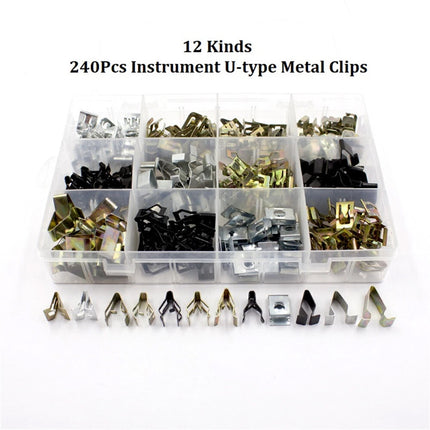 240PCS Car Dashboard and Door Panel Fastener Set Auto Trim Clips U-Shaped