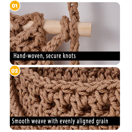 3-Tier Wall-Mounted Storage Basket Cotton Rope Brown Bohemian Woven