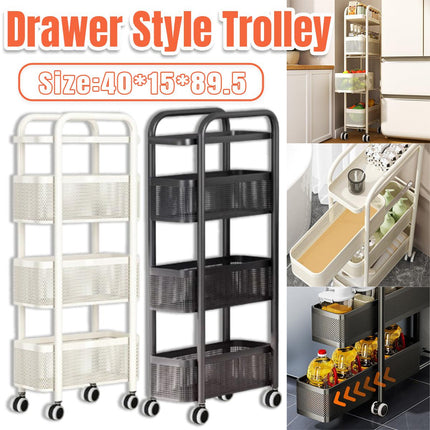 Multi Shelf Bathroom Storage Trolley Organizer with Pull Out Drawer Unit Stand