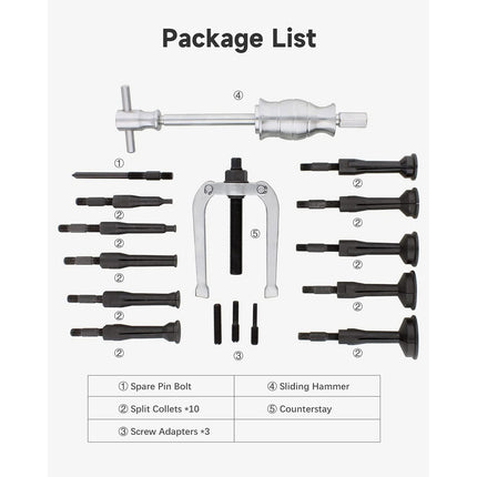 16PCS Inner Bearing Puller Set Slide Hammer Internal Blind Hole Remover Kit