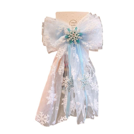 Girls Snowflake Hair Clip Tulle Veil Bow Barrettes Christmas Hairband Gift Party - Aimall