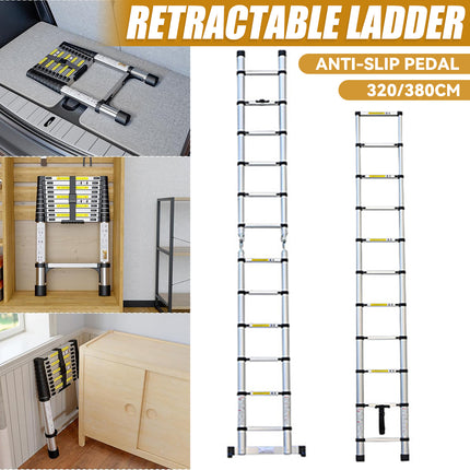 Retractable Ladder 320/380cm Aluminium Alloy Anti-Slip Striper Pedals Stable