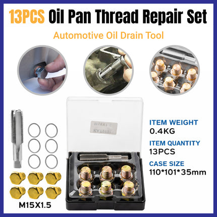 13-piece Automotive Oil Pan Thread Repair Tool Kit for Car Engine Maintenance