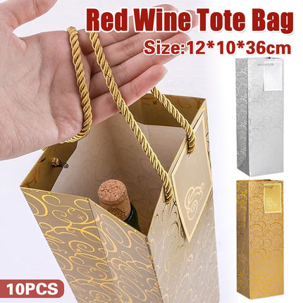 10 Pcs Red Wine Gift Bags with Twisted Rope Handle in Kraft Paper